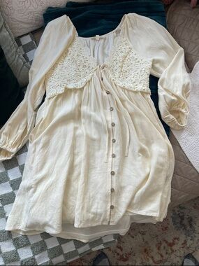 Pinkblush Beige Crochet Lace Button Front
Maternity Dress